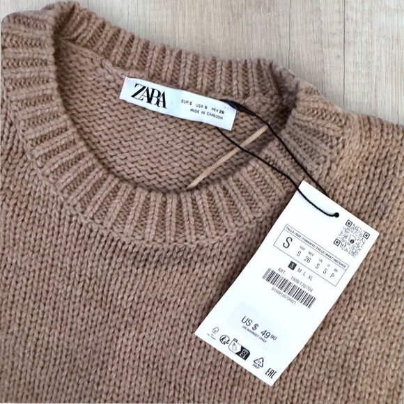 ZARA Brown Knit Sweater with Front Pockets | Size Small NWT - Picture 3 of 3